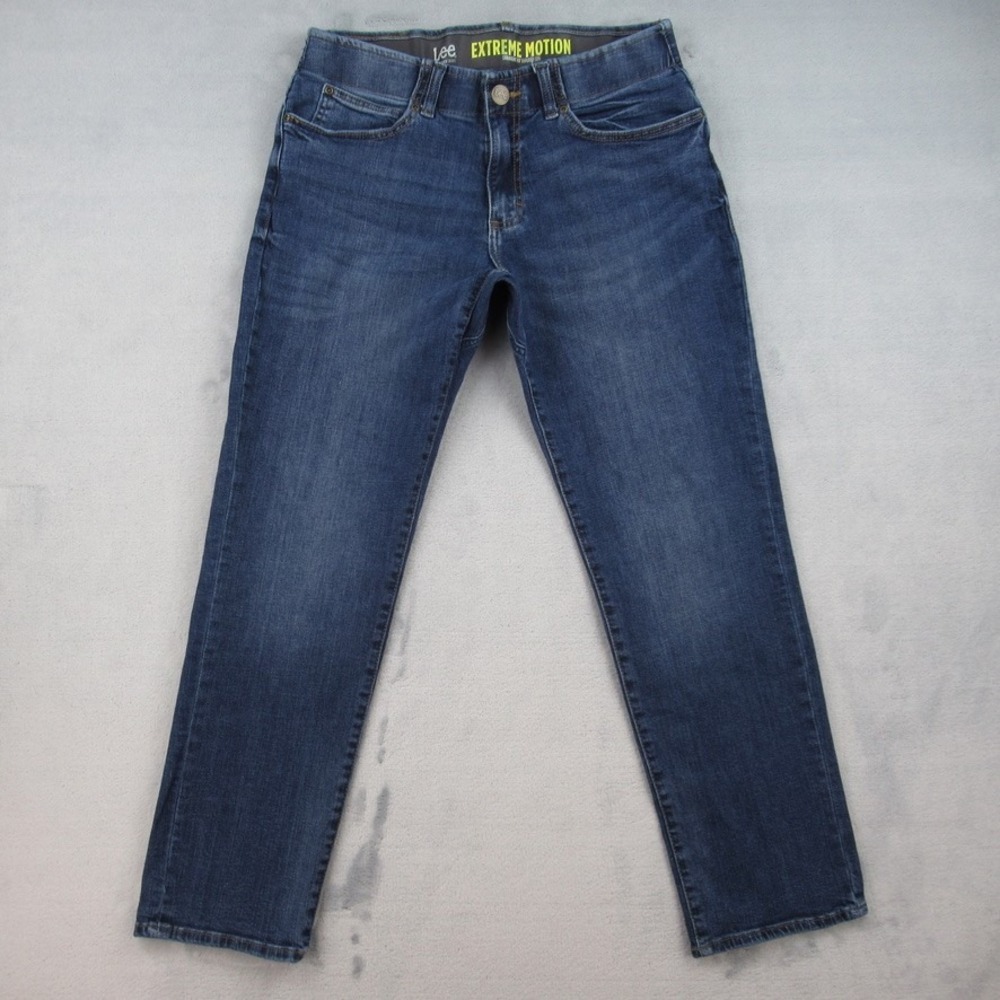 Lee Extreme Motion Straight Fit Tapered Leg Jeans Mens 32x30 Dark Wash Blue